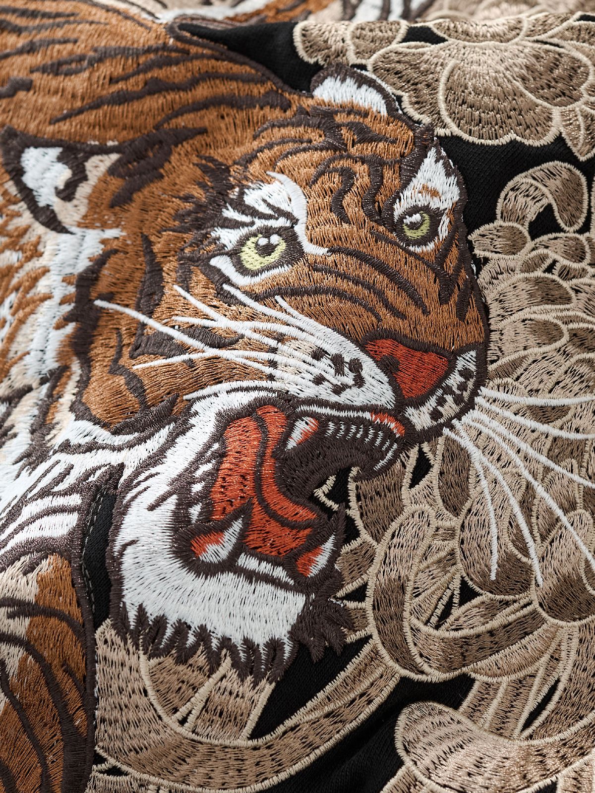 Sweat-shirt à capuche zippé tigre, double dragon et fleurs brodés (unisexe)