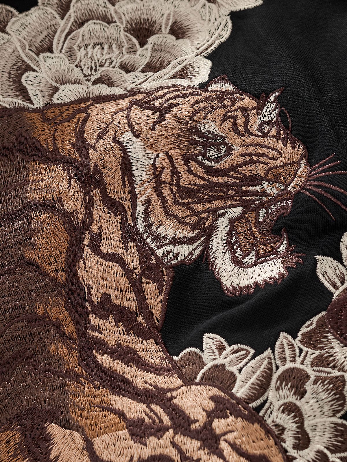 Sweat-shirt à capuche zippé tigre, dragons et fleurs brodés (unisexe)
