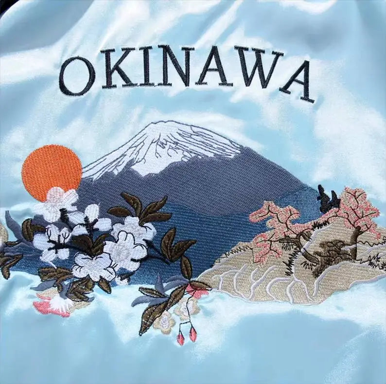 Women's jacket with embroidered tiger and Mount Fuji (Reversible)