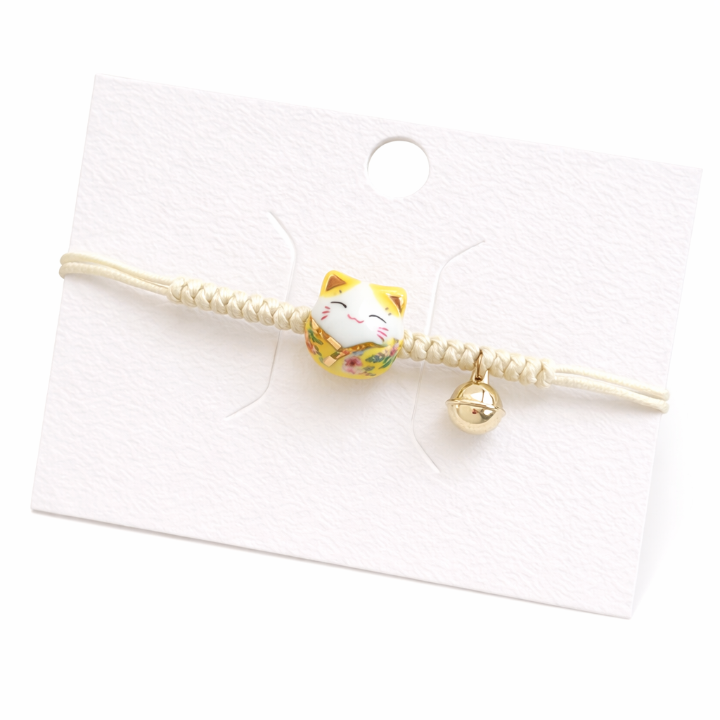 Bracelet porte bonheur Maneki Neko beige