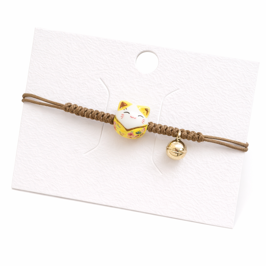 Bracelet porte bonheur Maneki Neko marron