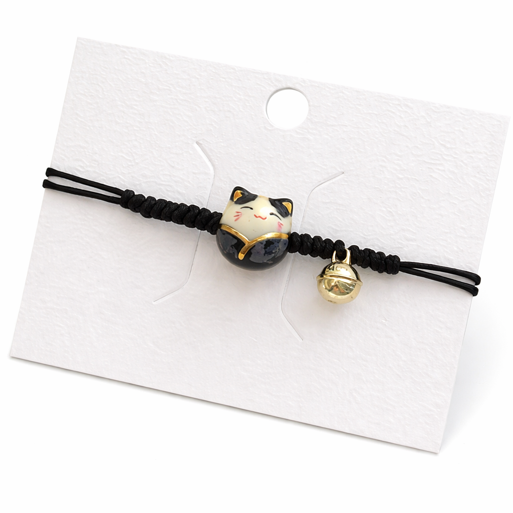 Bracelet porte bonheur Maneki Neko noir