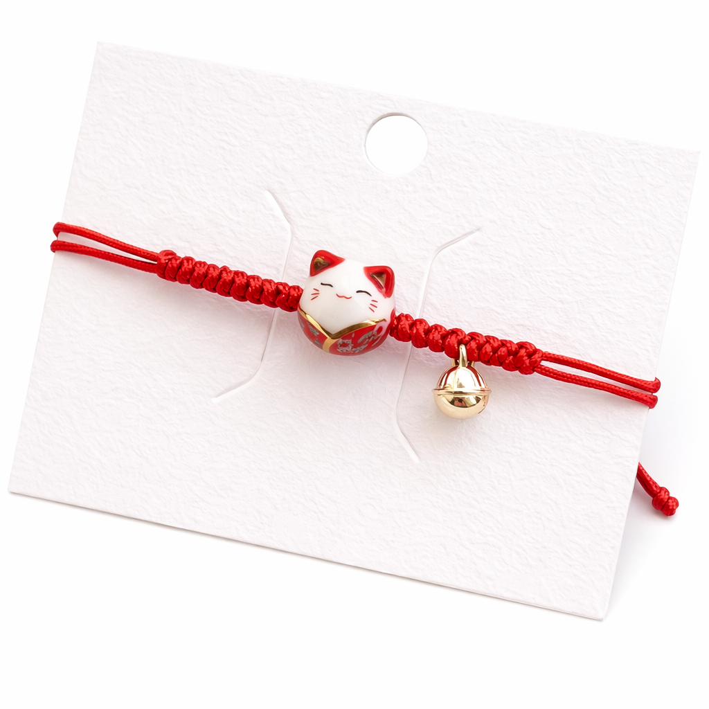Bracelet porte bonheur Maneki Neko rouge