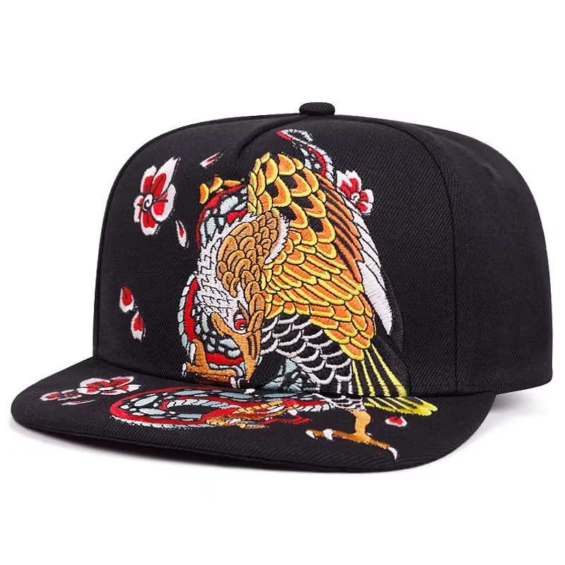 Casquettes brodées avec grue, carpe koi ou aigle (unisexe)