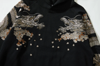 Hoodie ample dragon, double dragon et fleurs brodés (unisexe)