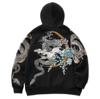 Hoodie dragon, double dragon et fleurs brodés (unisexe)