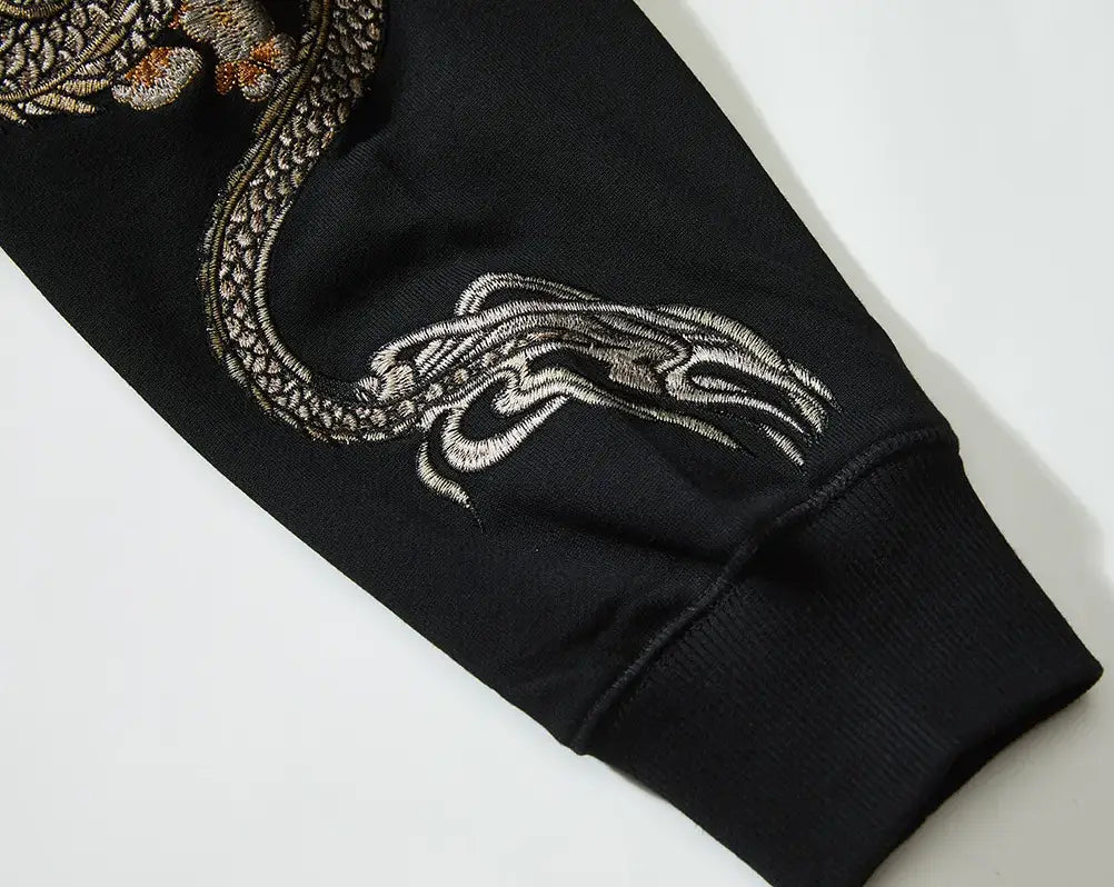 Hoodie dragon, double dragon et fleurs brodés (unisexe)