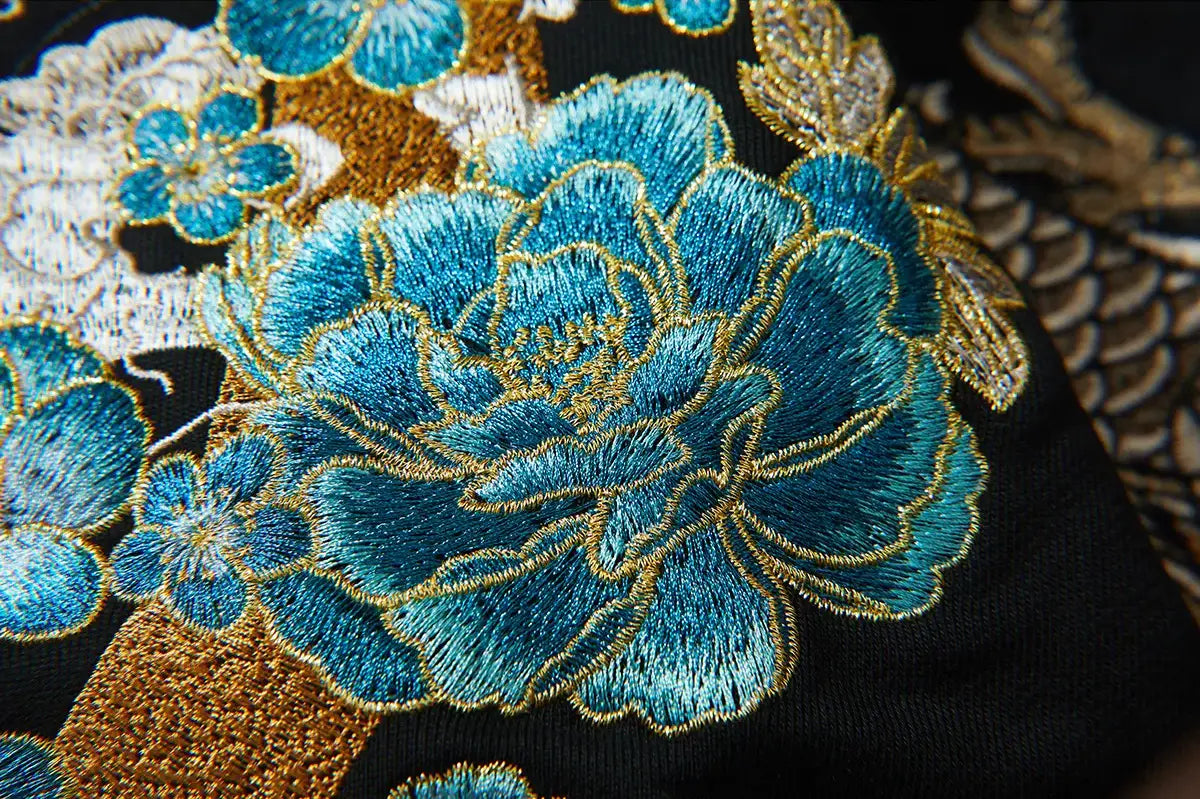 Hoodie dragon, double dragon et fleurs brodés (unisexe)