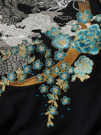 Hoodie ample dragon, double dragon et fleurs brodés (unisexe)