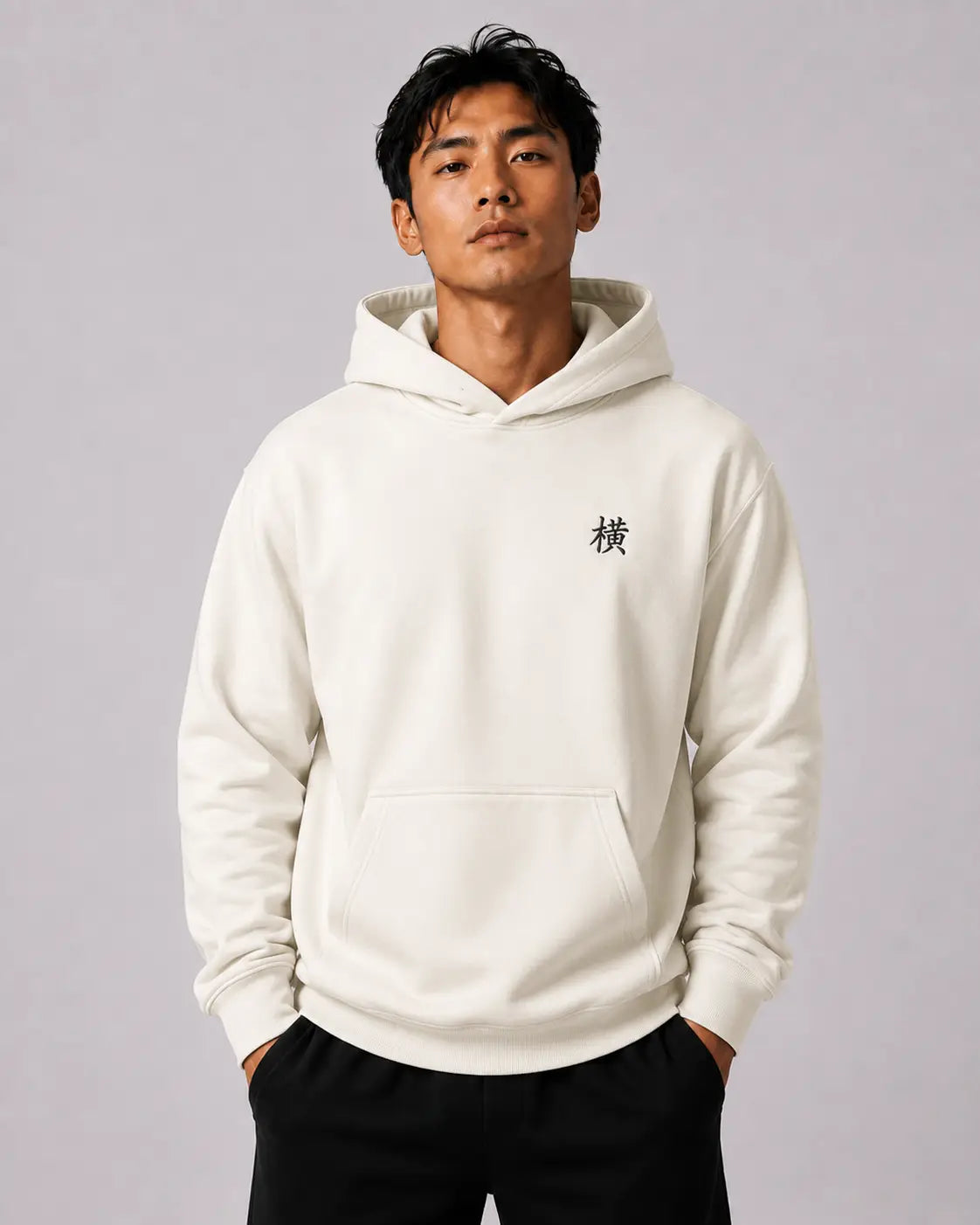 Hoodie Kanji Brodé noir – Yokofuri Atelier