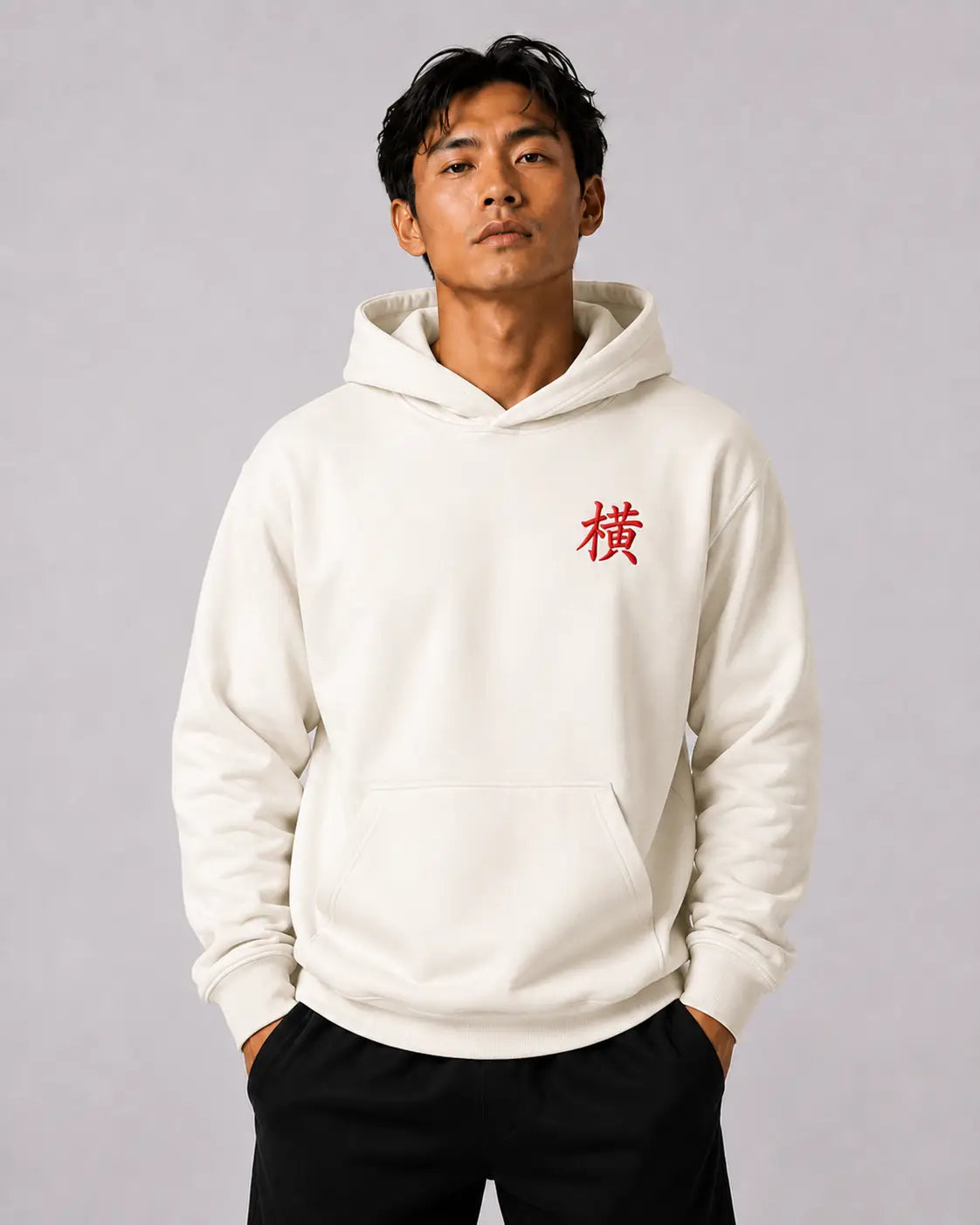 Hoodie Kanji Brodé Rouge – Yokofuri Atelier