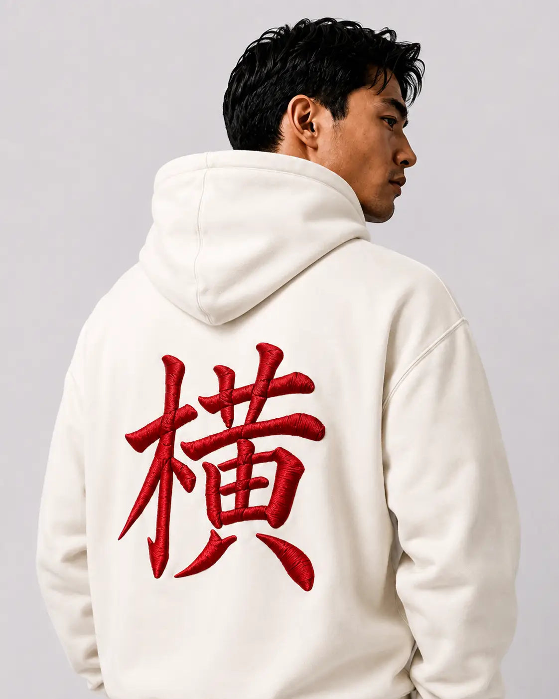 Hoodie Kanji Brodé Rouge – Yokofuri Atelier