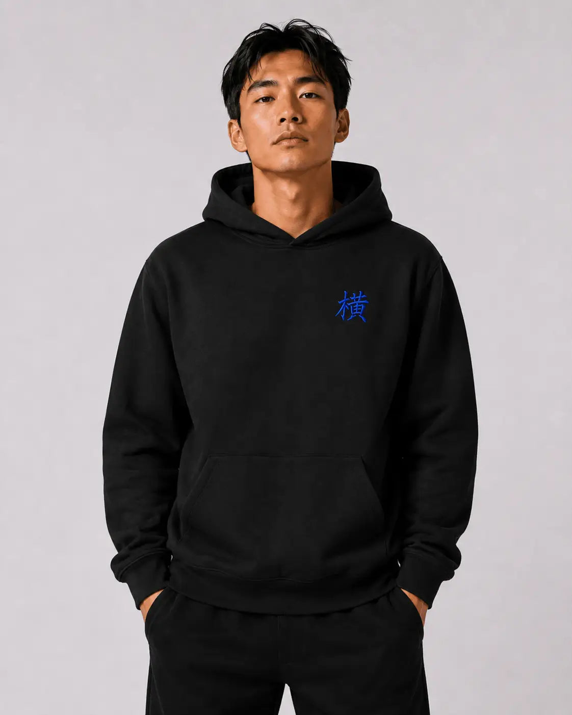 Hoodie Kanji Brodé Bleu Aizome – Yokofuri Atelier