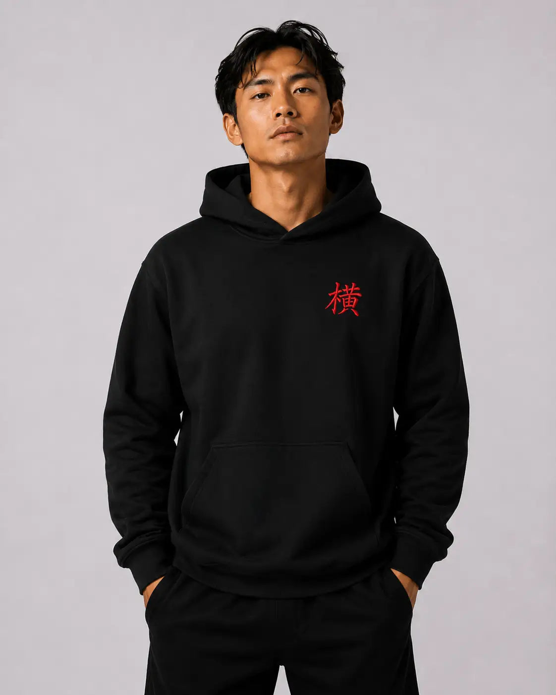 Hoodie Kanji Brodé Rouge – Yokofuri Atelier