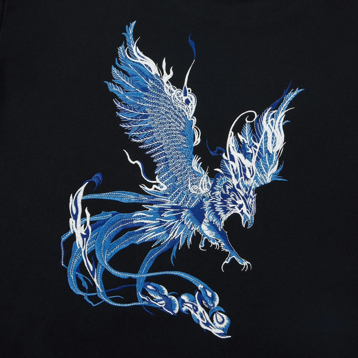 Hoodie ample phénix et fleurs de lotus brodés (unisexe)