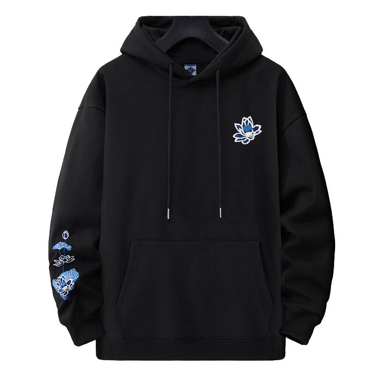 Hoodie ample phénix et fleurs de lotus brodés (unisexe)