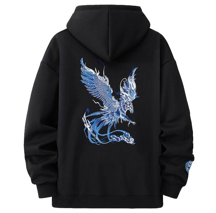 Hoodie phénix et fleurs de lotus brodés (unisexe)