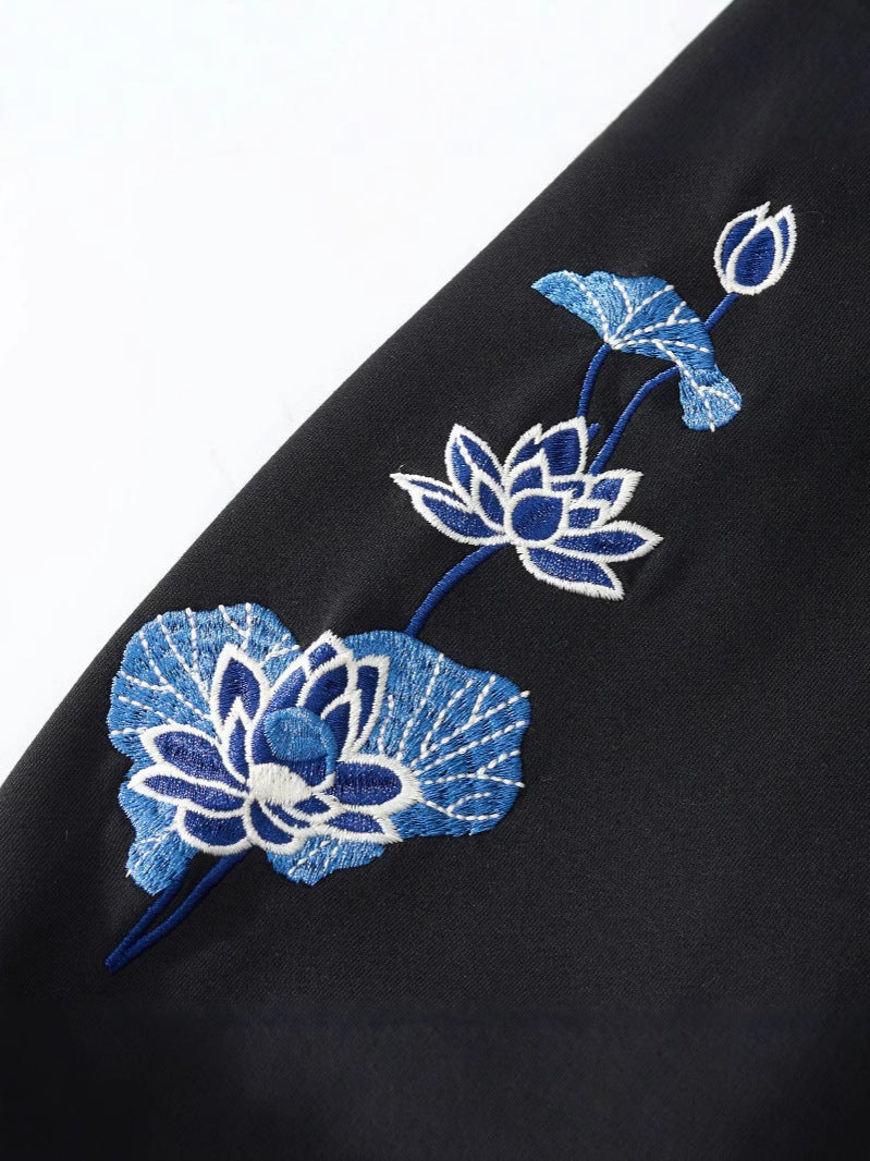 Hoodie ample phénix et fleurs de lotus brodés (unisexe)