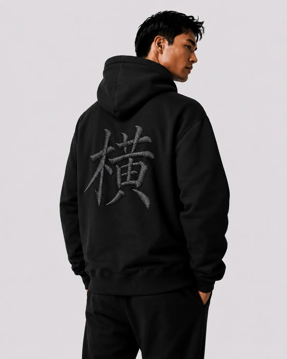 Hoodie Kanji Brodé Anthracite – Yokofuri Atelier