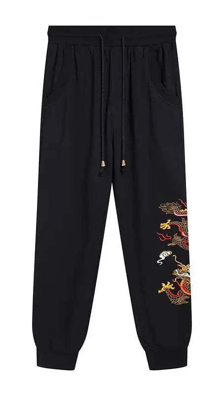 Gold dragon embroidered jogging pants 