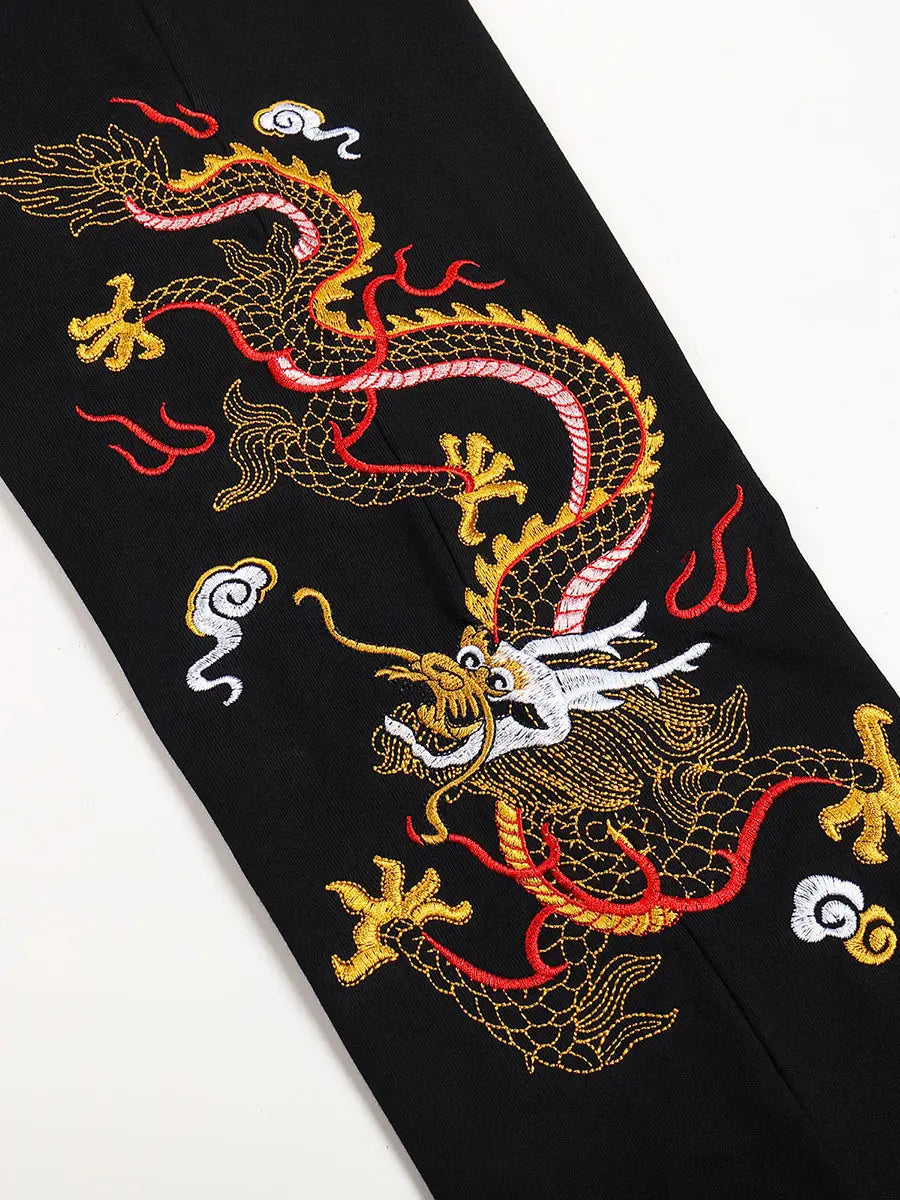 Gold dragon embroidered jogging pants 