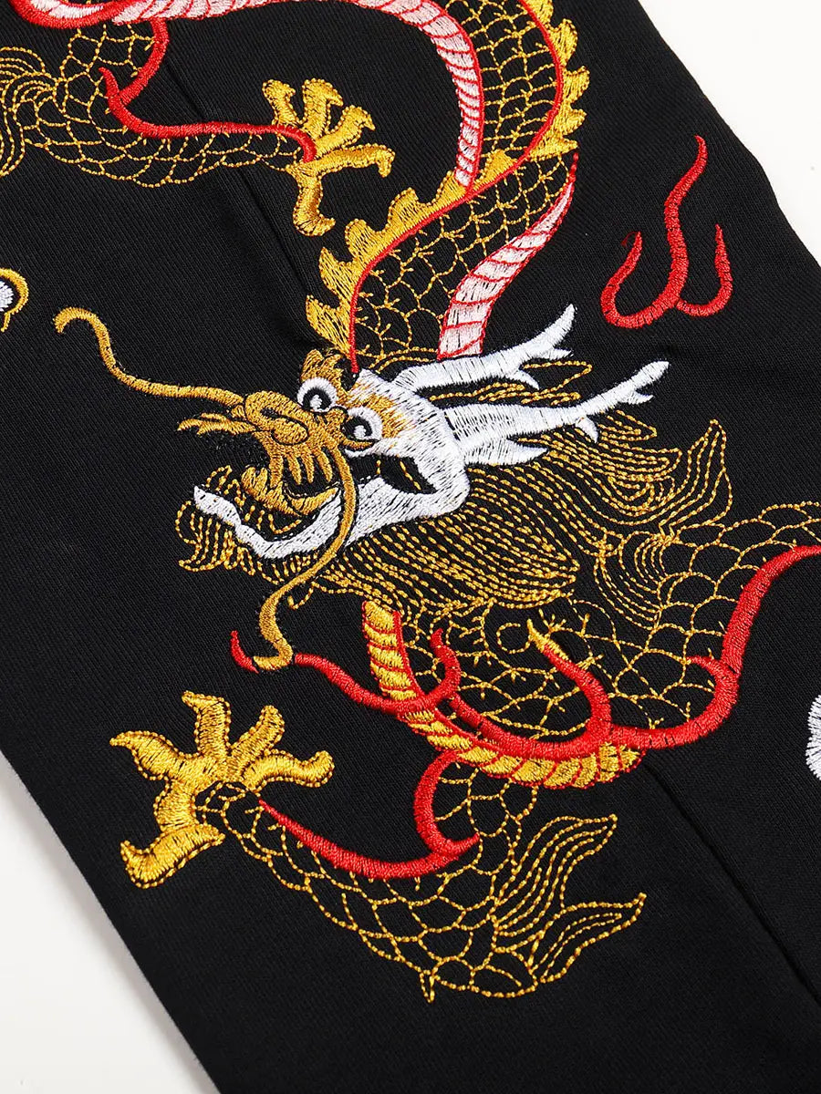 Gold dragon embroidered jogging pants 