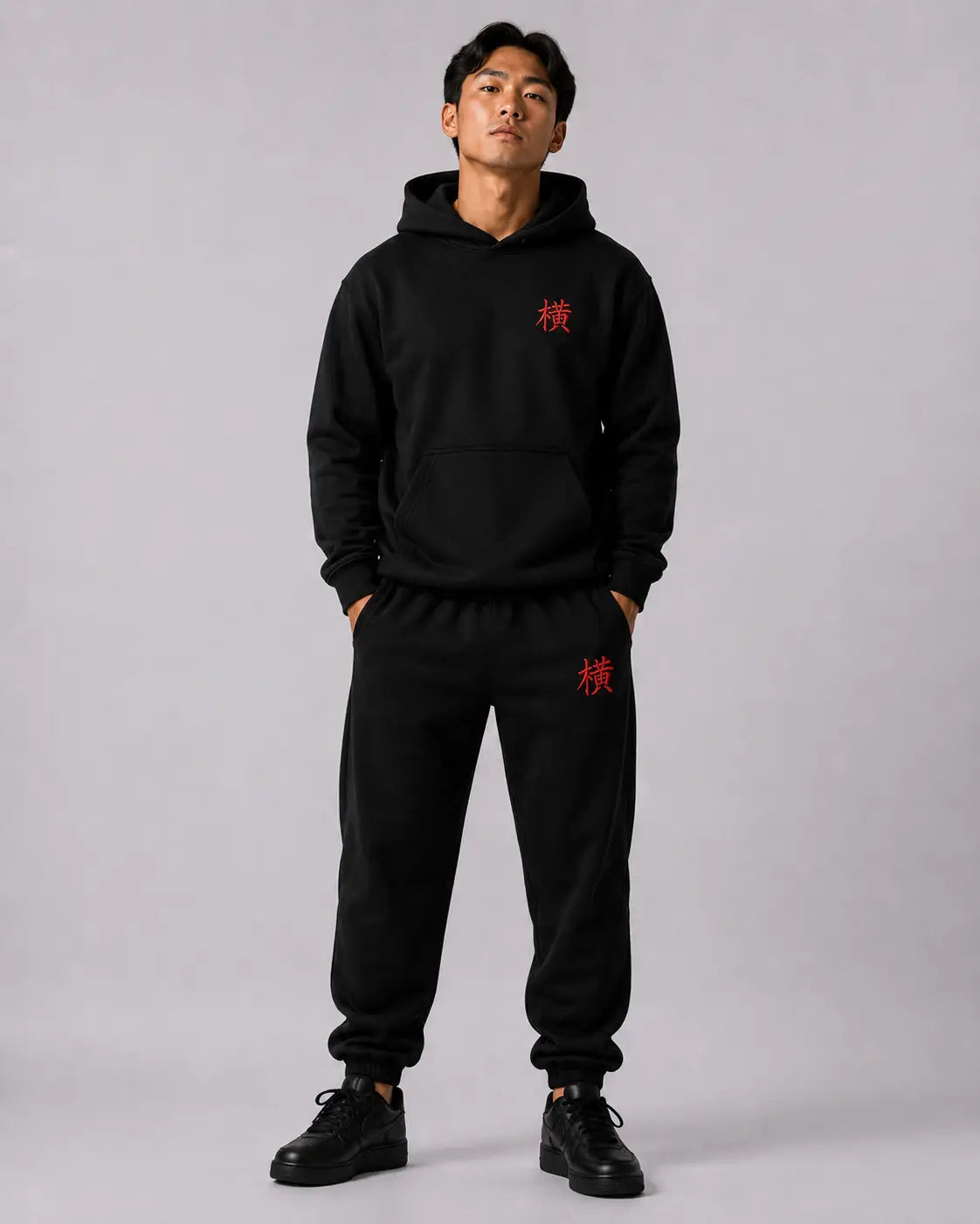 Jogging Kanji Brodé Rouge – Yokofuri Atelier