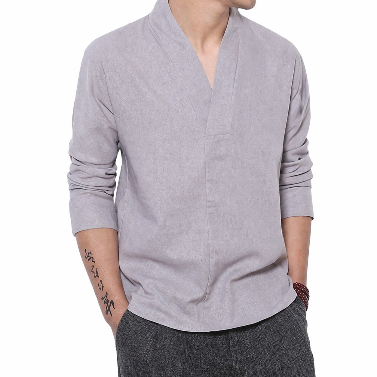Chemise japonaise à manches longues en lin