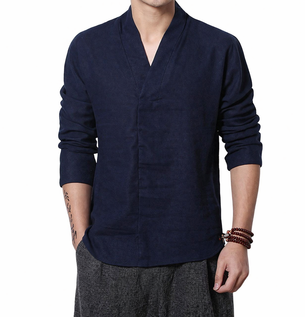 Chemise japonaise à manches longues en lin