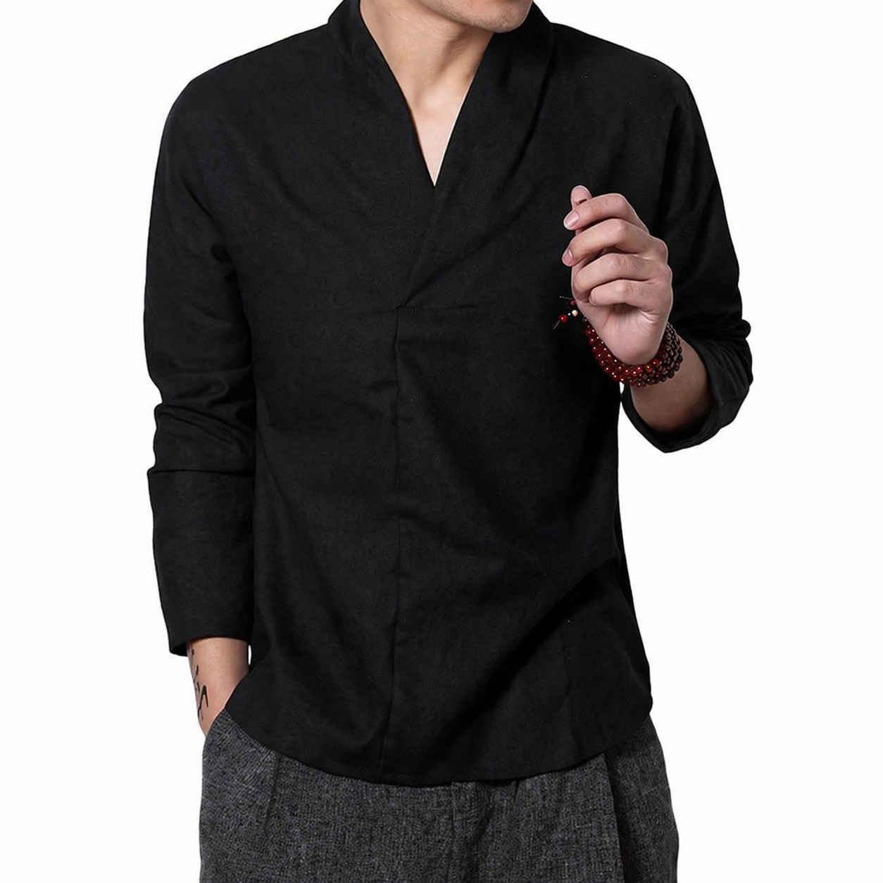 Chemise japonaise à manches longues en lin
