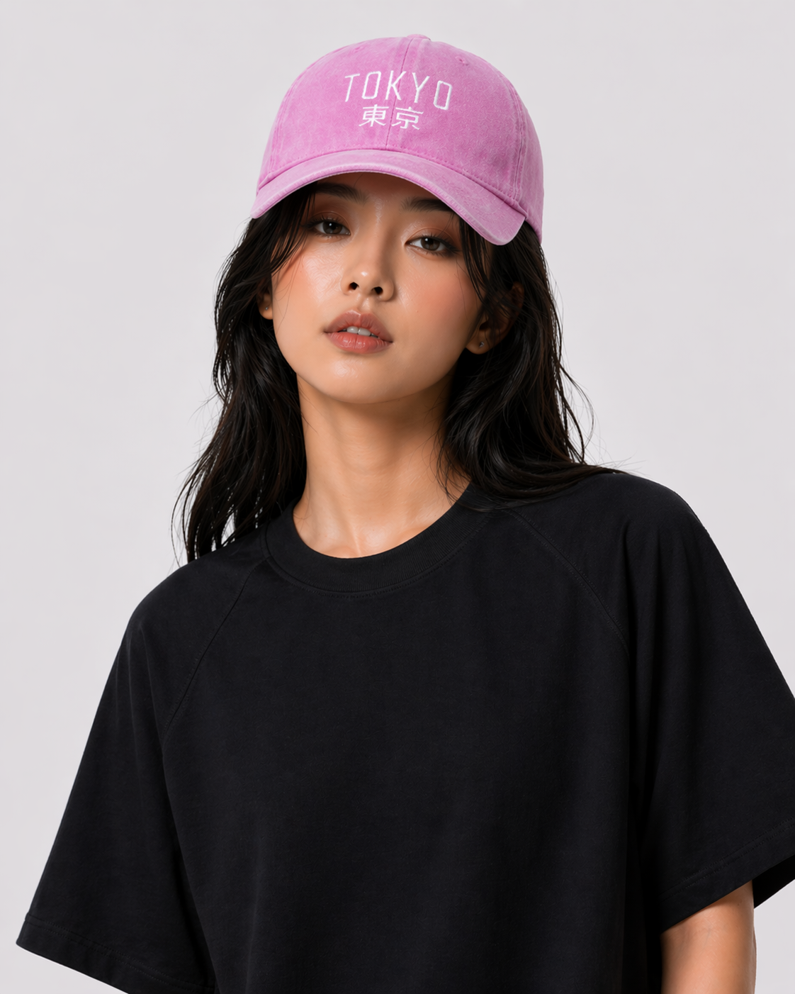 Casquette vintage Tokyo brodé rose claire (unisexe)