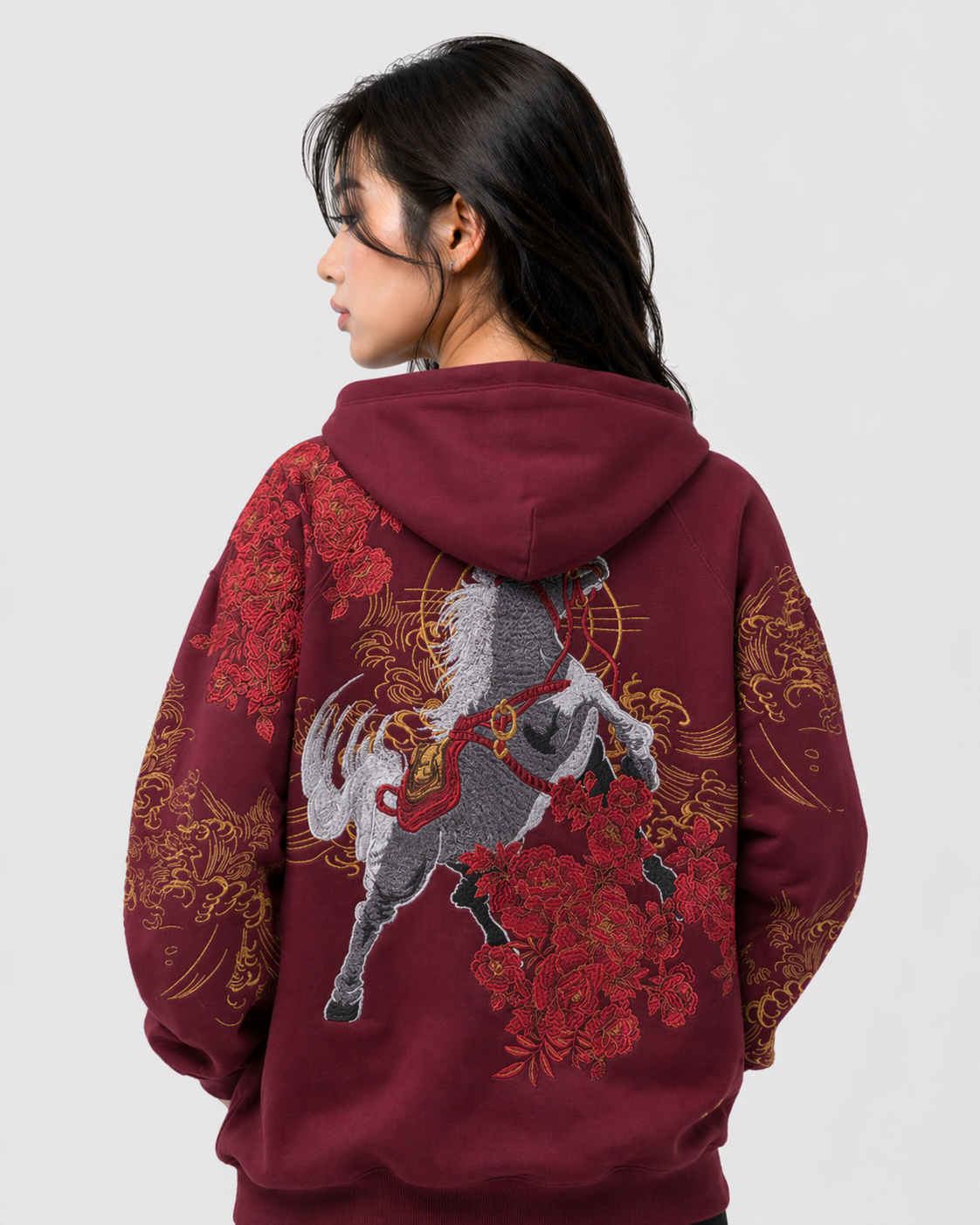 Hoodie cheval et fleurs brodés (unisexe)