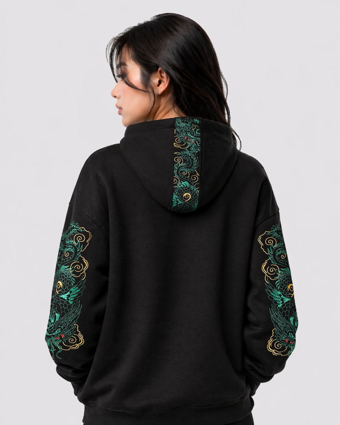 Hoodie dragons brodés manches et capuche (unisexe)