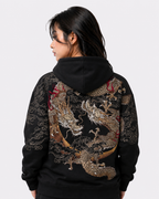 Sweat-shirt à capuche zippé avec deux dragons brodés (unisexe)