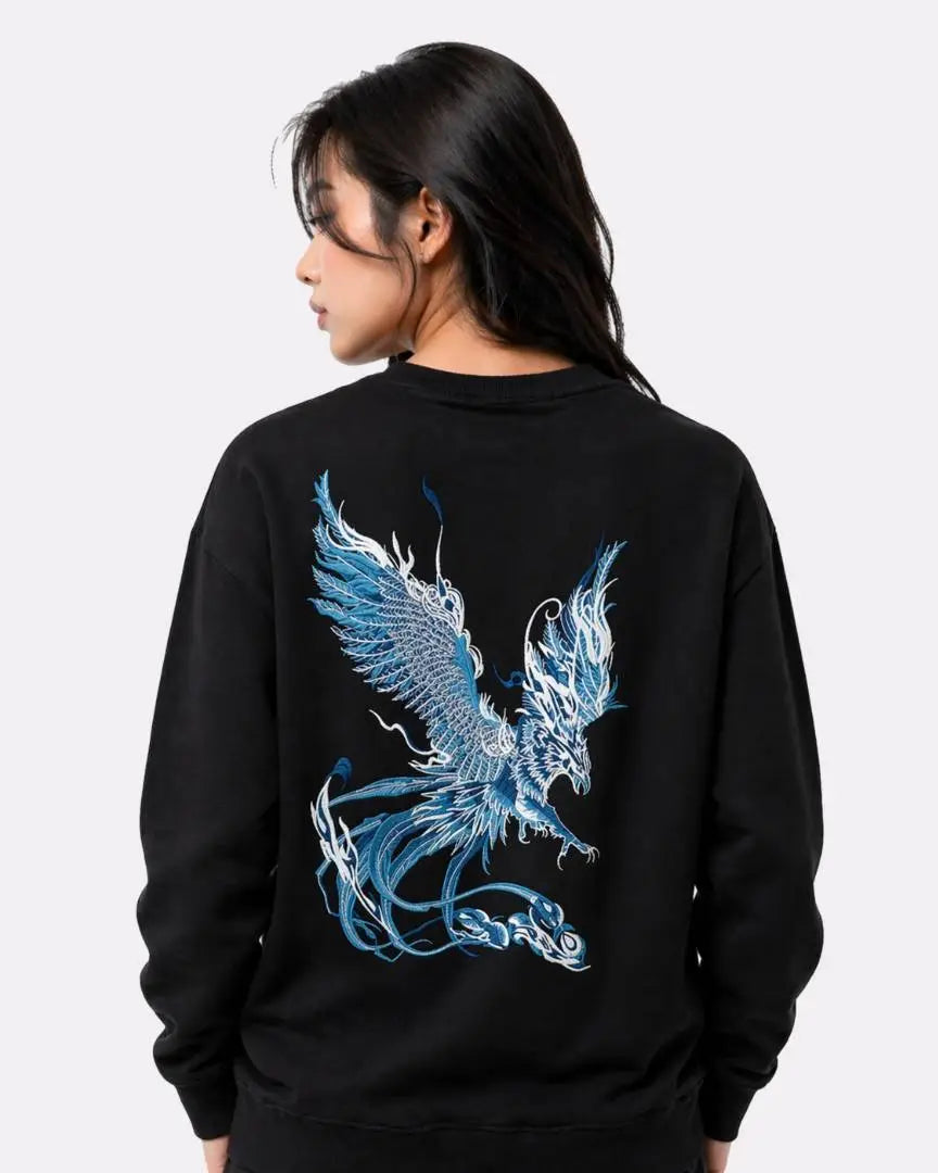 Sweat phénix et fleurs de lotus brodés (unisexe)