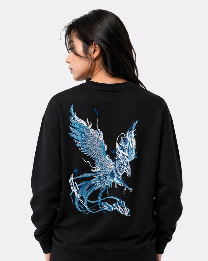 Sweat phénix et fleurs de lotus brodés (unisexe)