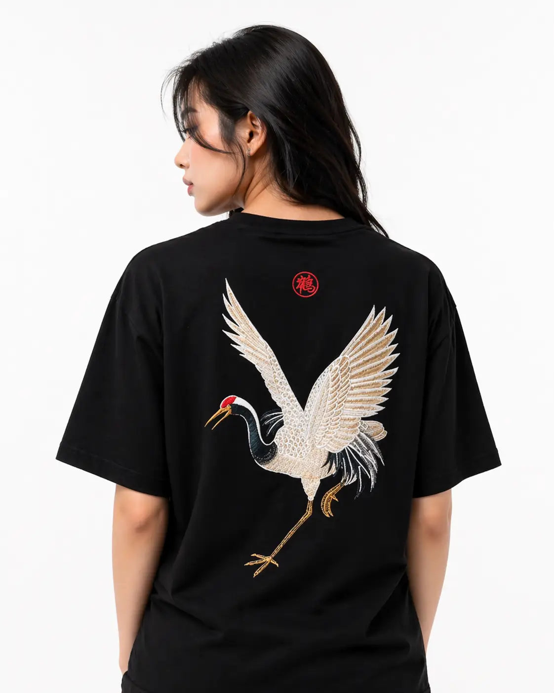 Embroidered crane t-shirt (unisex)