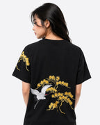 Tee-shirt grues et motif floral brodés (unisexe)