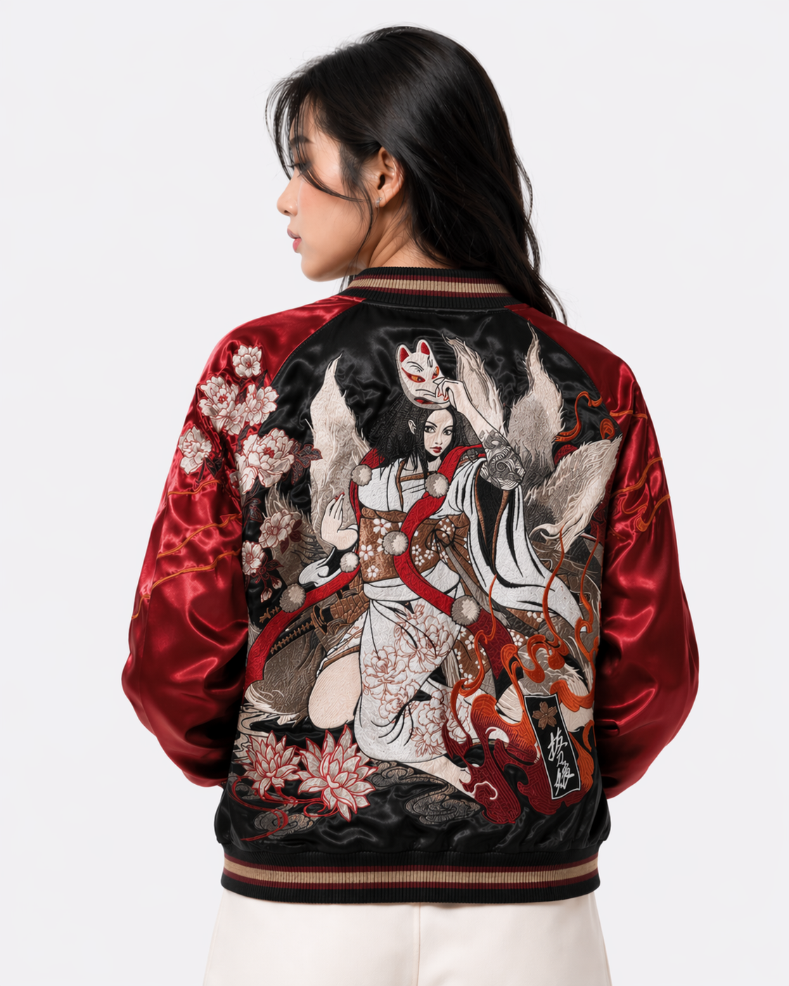 Veste geisha renard brodée (Réversible) (unisexe)