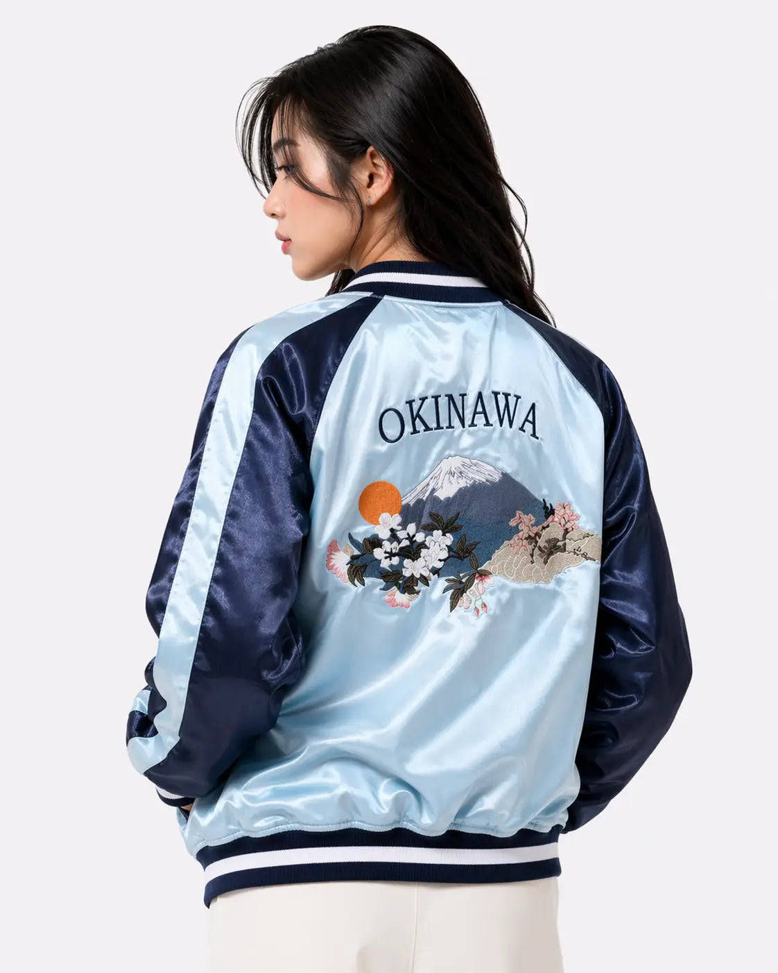 Women's jacket with embroidered tiger and Mount Fuji (Reversible)