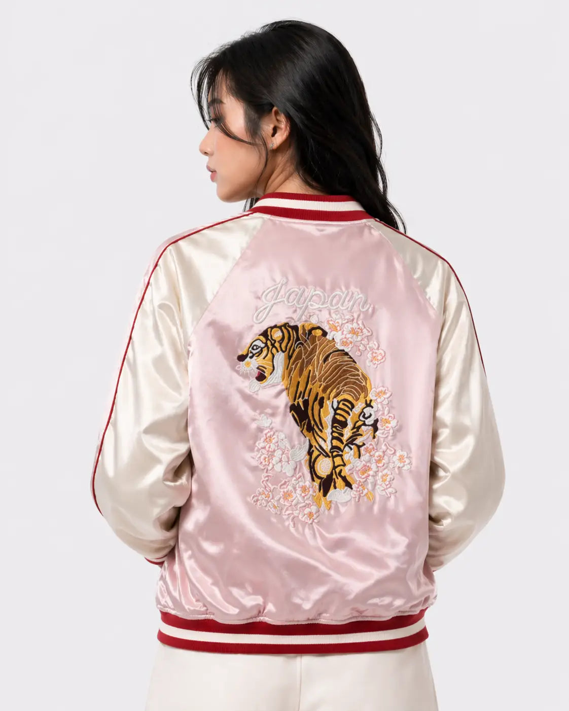 Women's jacket with embroidered tiger and Mount Fuji (Reversible)