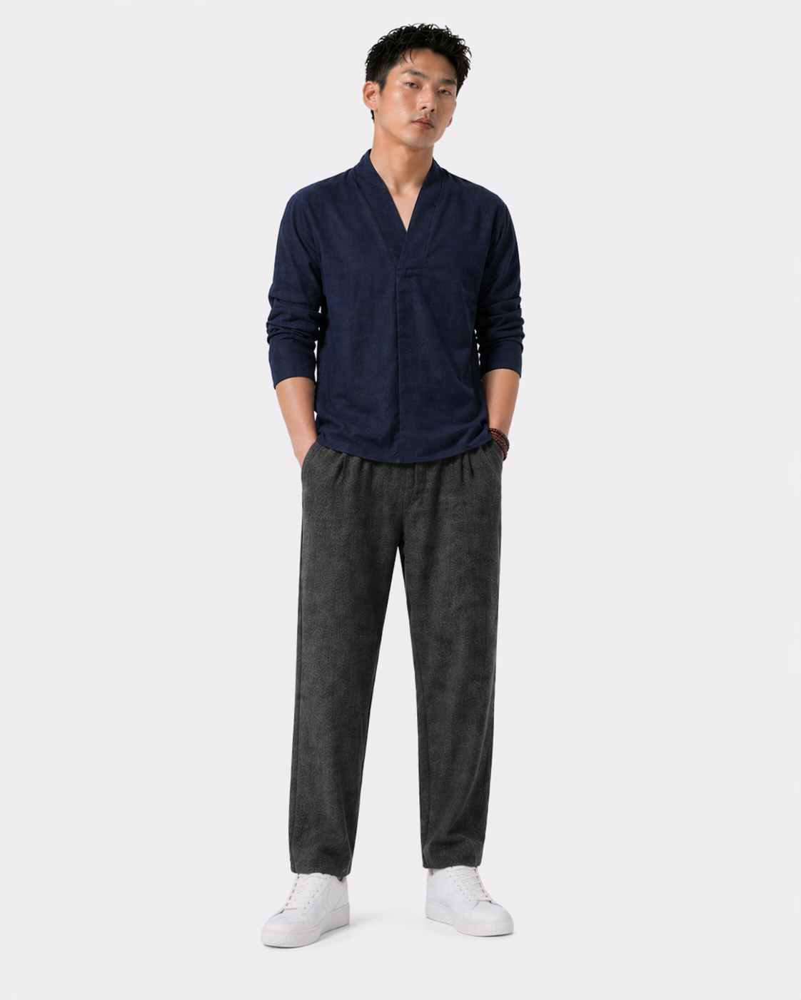 Chemise japonaise à manches longues en lin
