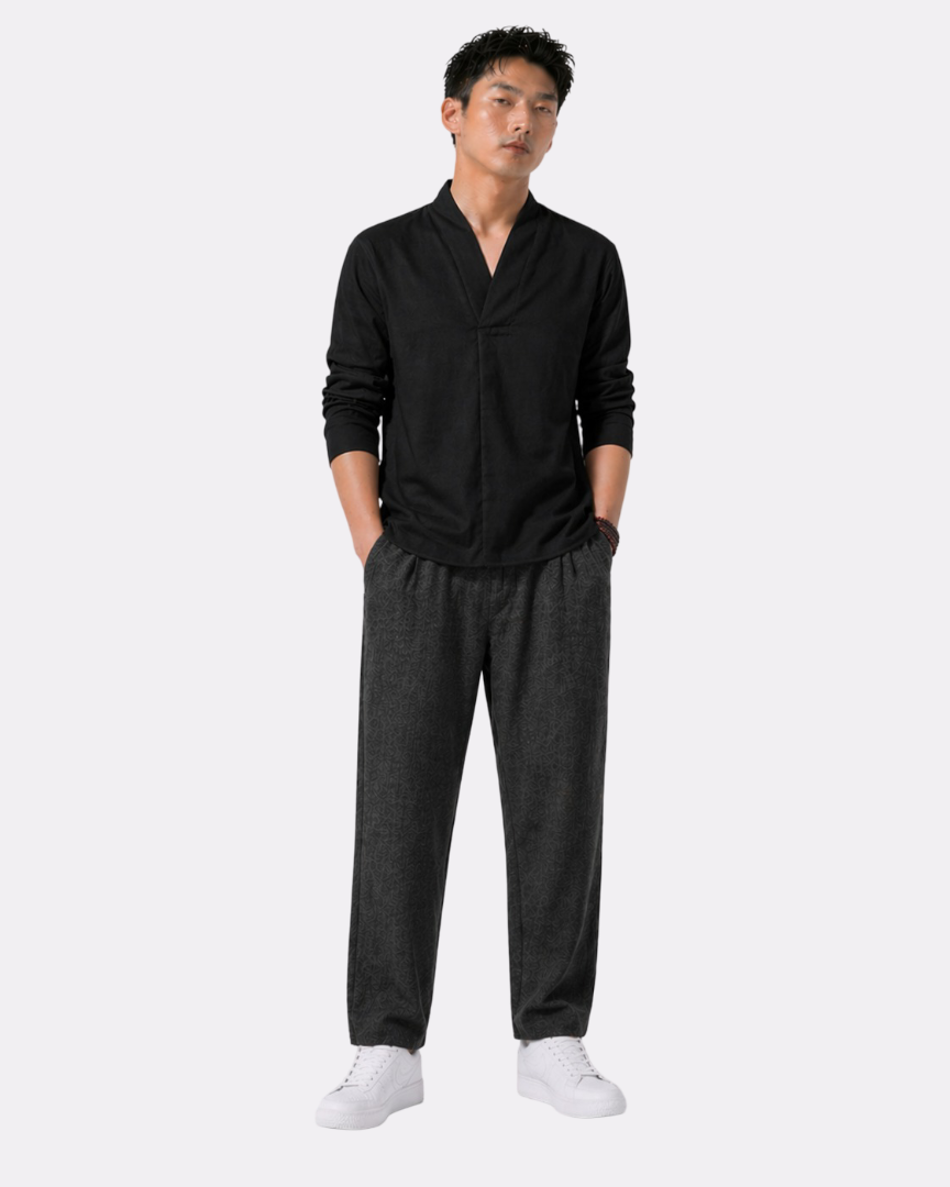 Chemise japonaise à manches longues en lin