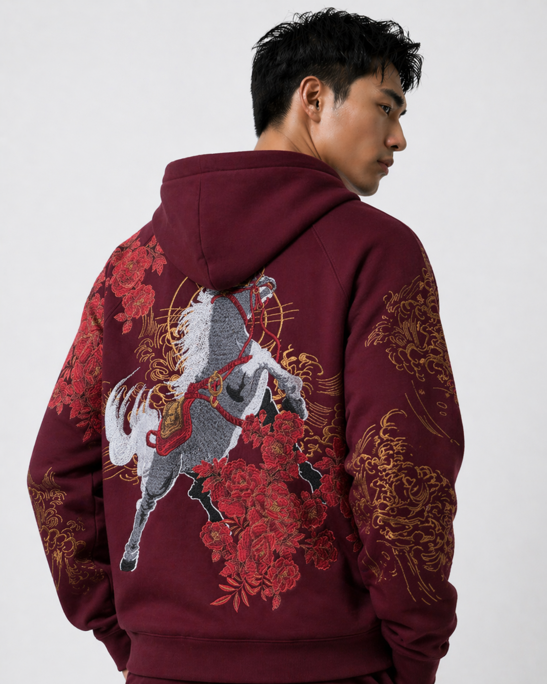 Hoodie cheval et fleurs brodés (unisexe)