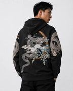 Hoodie dragon, double dragon et fleurs brodés (unisexe)