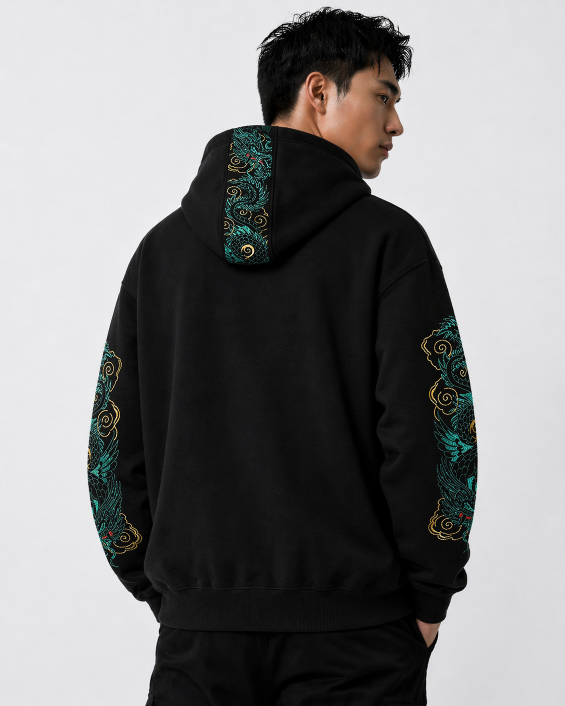 Hoodie dragons brodés manches et capuche (unisexe)