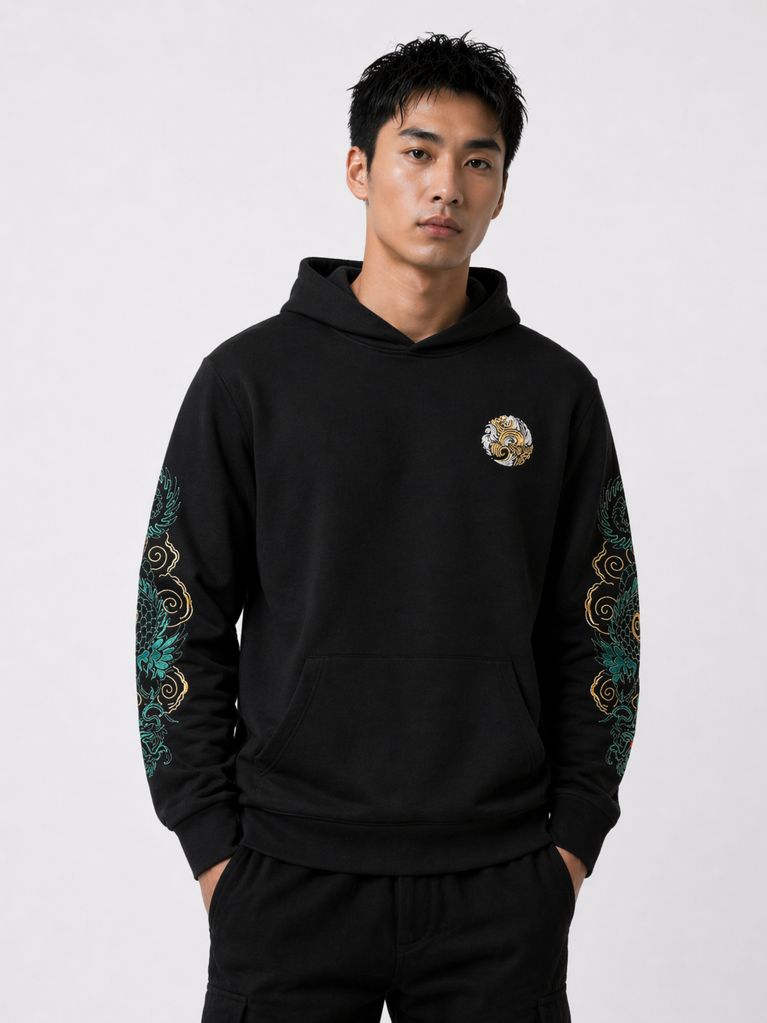 Hoodie dragons brodés manches et capuche (unisexe)
