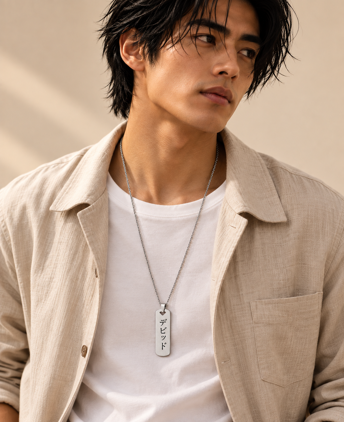Collier Pendentif Personnalisé Gravure Japonaise – Acier Inoxydable