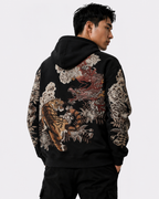 Sweat-shirt à capuche zippé tigre, dragons et fleurs brodés (unisexe)