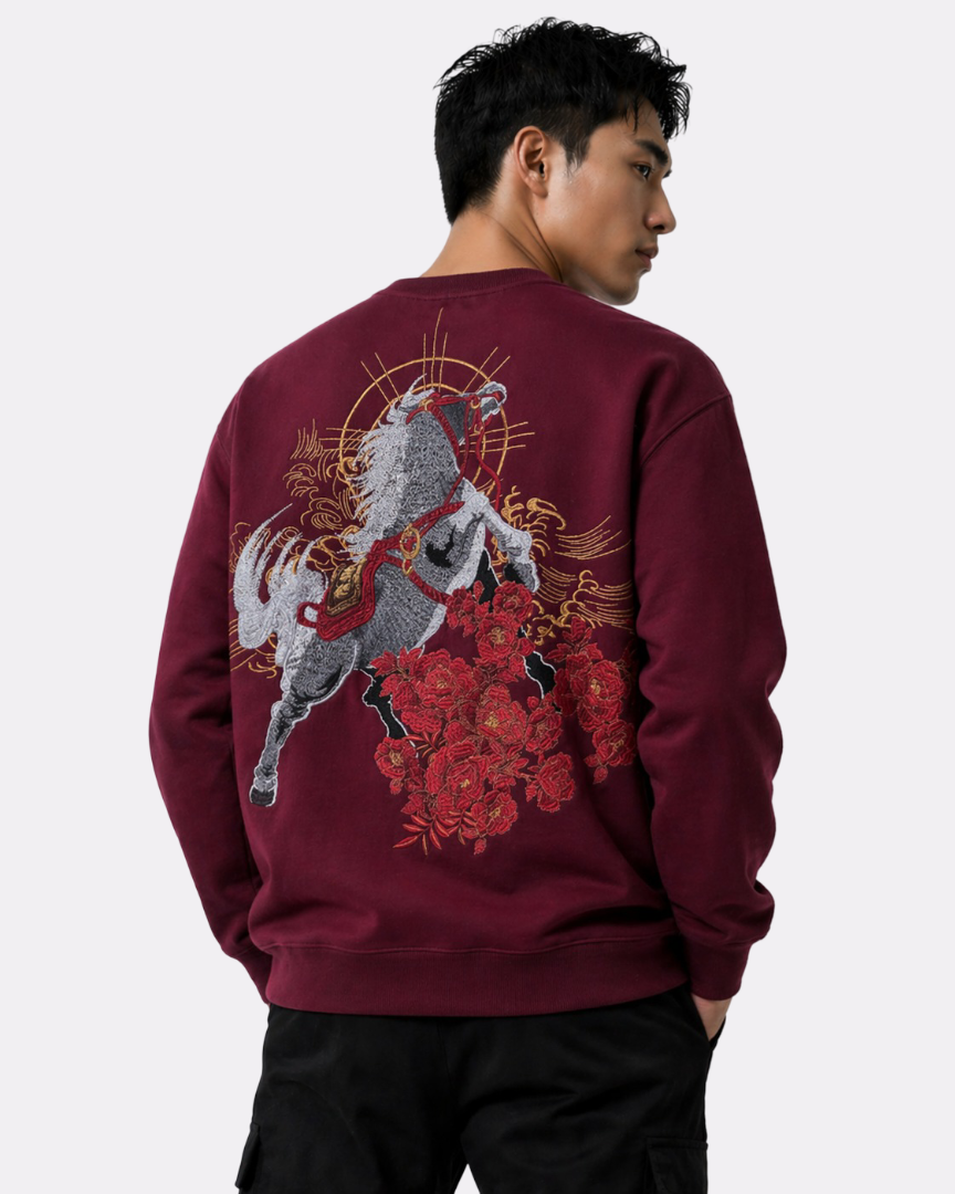 Sweat cheval et fleurs brodés (unisexe)